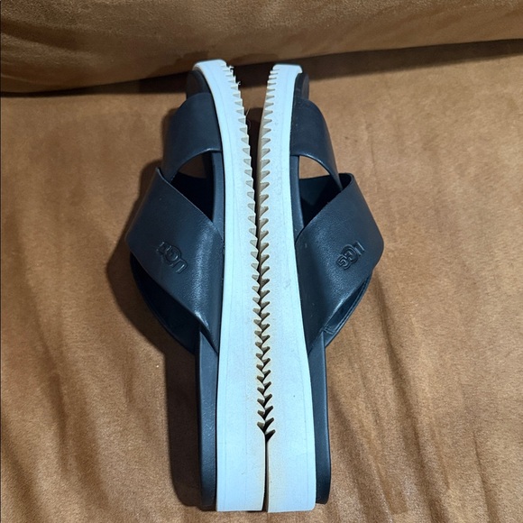 {preloved} Women’s UGG Black Leather Cross-Strap Slide Sandals - Picture 9 of 13